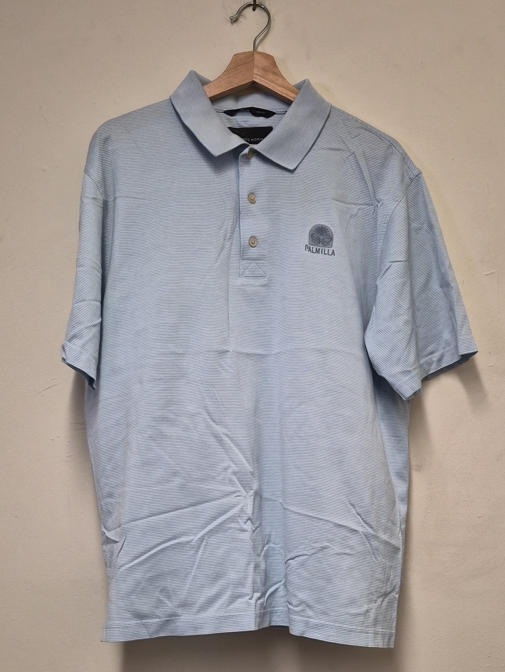 Greg Norman Collection Pale Blue Striped Polo Size L